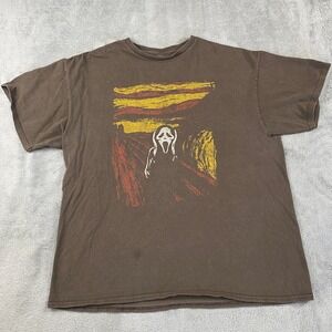 Ghost Face T-Shirt Mens XL Brown The Scream Art Mashup‎ Short Sleeve Vintage